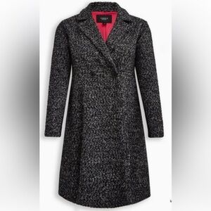 Torrid Black and White Textured Boucle Coat with Pink Lining and Pockets